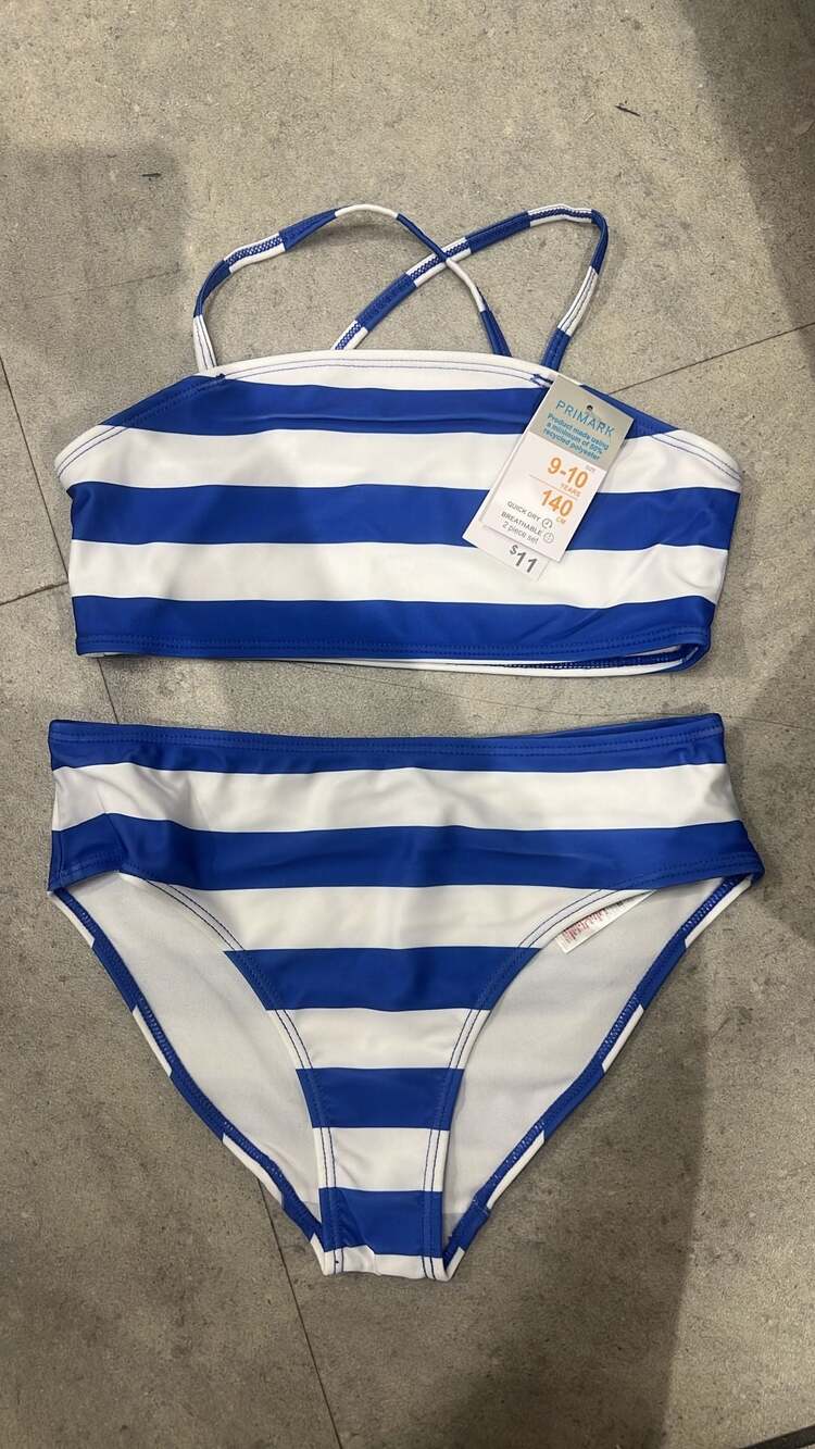 NWT Primark Blue and White Striped Girls Bikini Set Size 9-10 Years